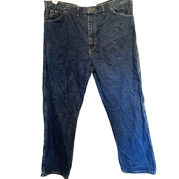 Dickies Straight Leg Blue Mens Jeans Size 44x32 Dark Wash Denim Western Work - Picture 2 of 10